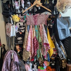 Boho Patchwork Sari Silk Handkerchief Skirt